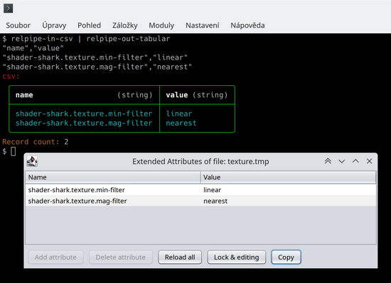 Rozšířené atributy – GUI v Javě – verze v0.2 z roku 2023 s exportem do CSV