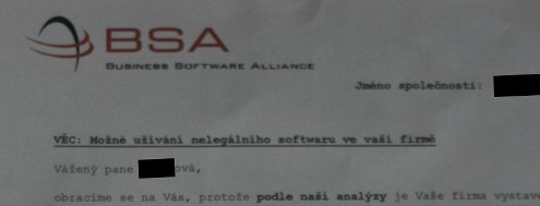 Dopis od BSA – text