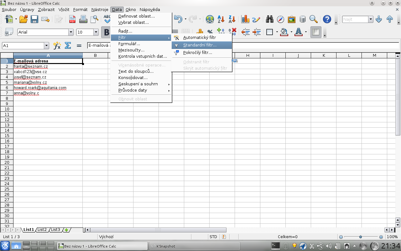 OpenOffice, LibreOffice, filtr, menu